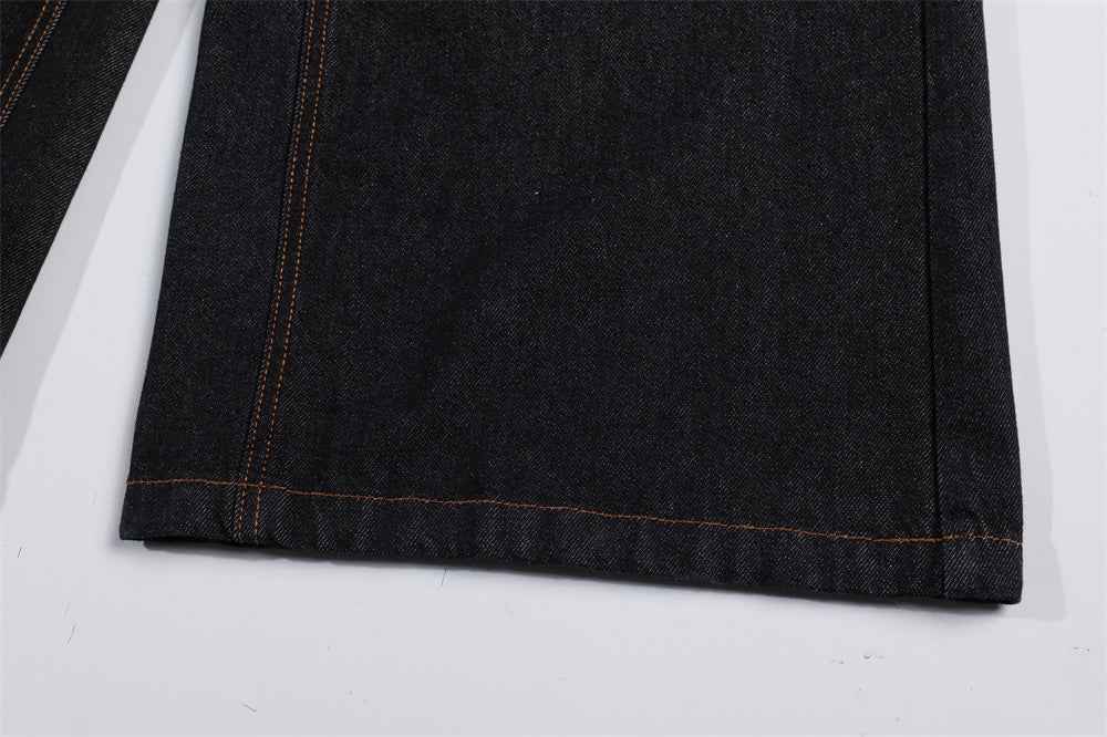 Streetwear American Plant Letter Printed Denim Jeans