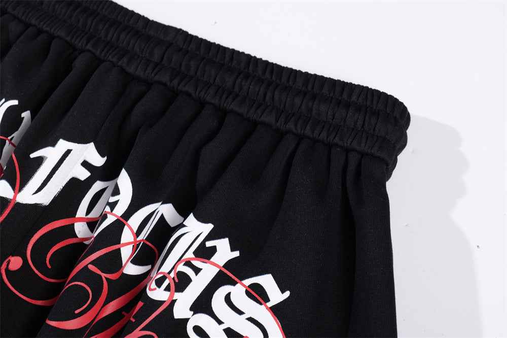 Sanskrit Letter Printed Gothic Wide Leg Sweatpants