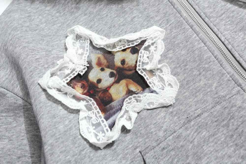 Heart Shaped Zipper Faux Furr Hooded Sweatshirt