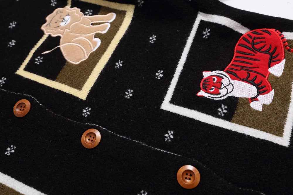 Embroidered Funny Cartoon Round Neck Cardigan