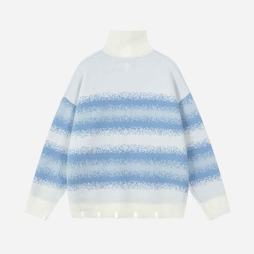Y2K Retro Stripe Half Zip Turtleneck Sweater