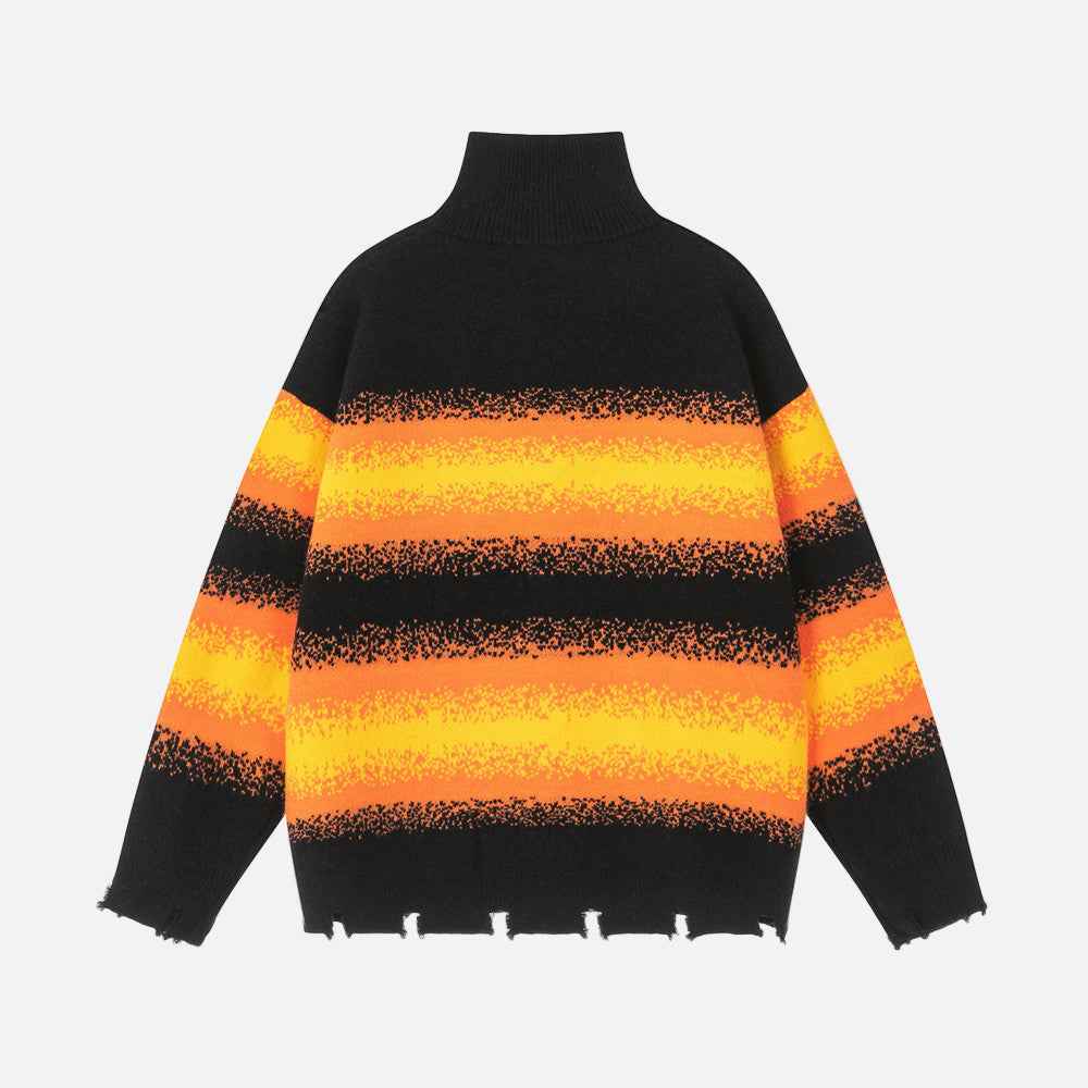 Y2K Retro Stripe Half Zip Turtleneck Sweater