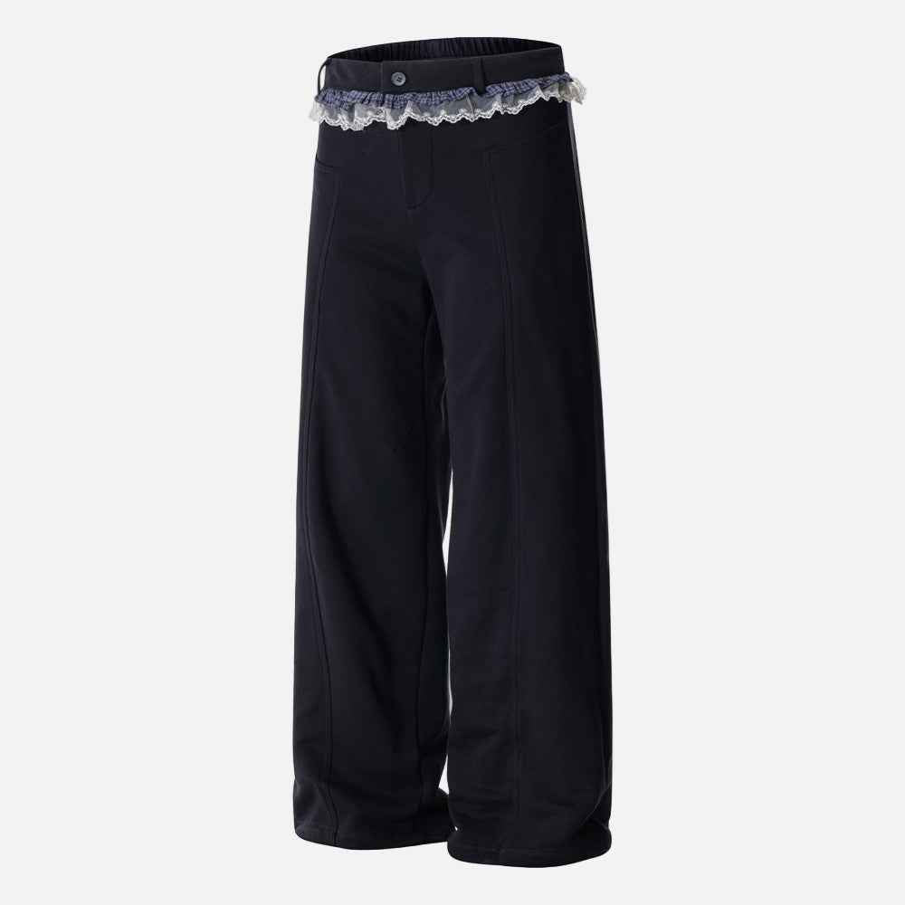 Fashionable Lace Matching Loose Casual Pants