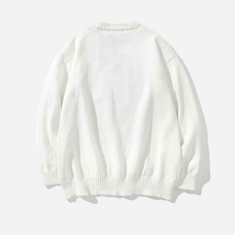 Graffiti Print Round Neck Knit Sweater