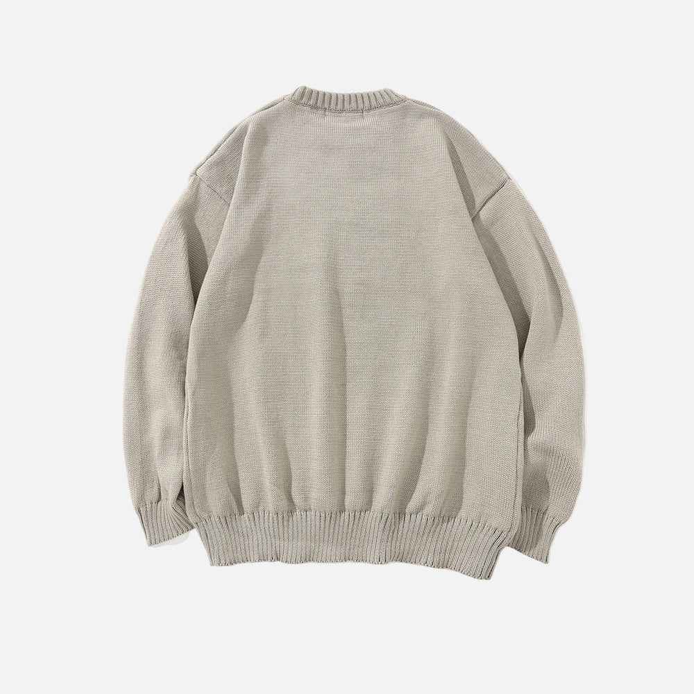 Graffiti Print Round Neck Knit Sweater