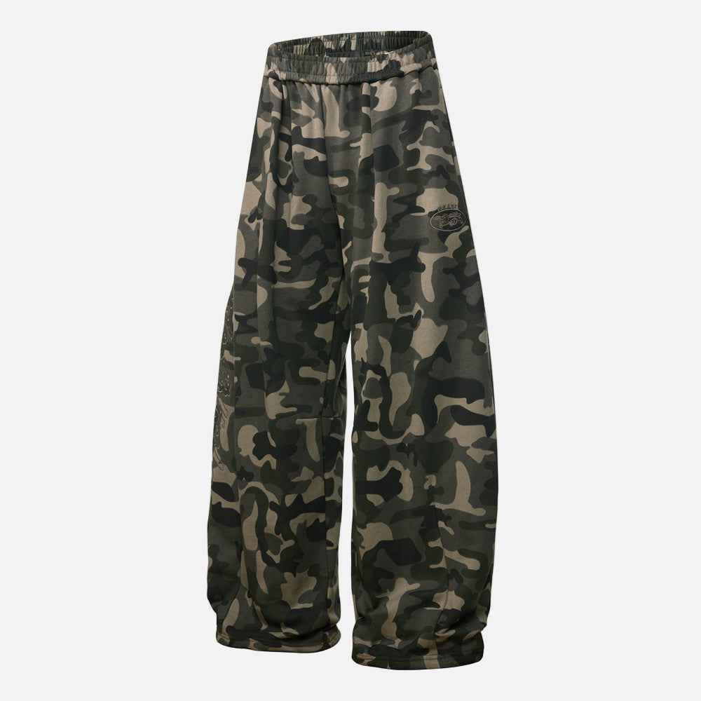 Camouflage Machete Drawstring Wide Leg Jogger