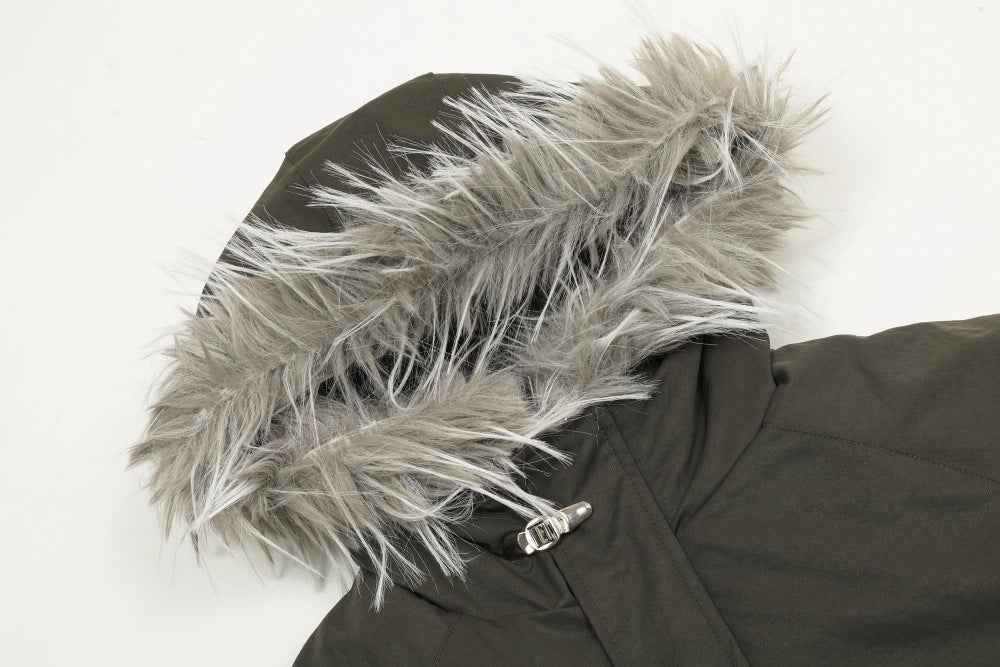 American Wool Collar Faux Furr Hooded Padded Jacket