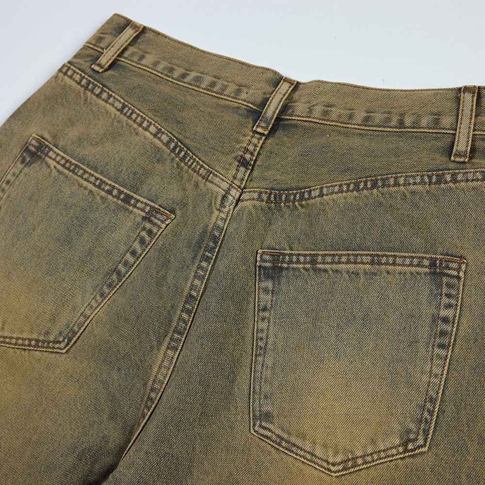 Vintage Yellow Dyed Old Washable Denim Jeans