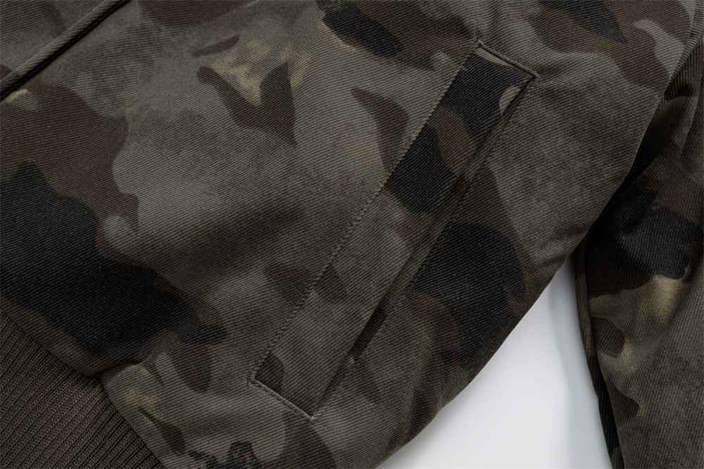 Camouflage Lined Cashmere Faux Furr Hooded Jacket