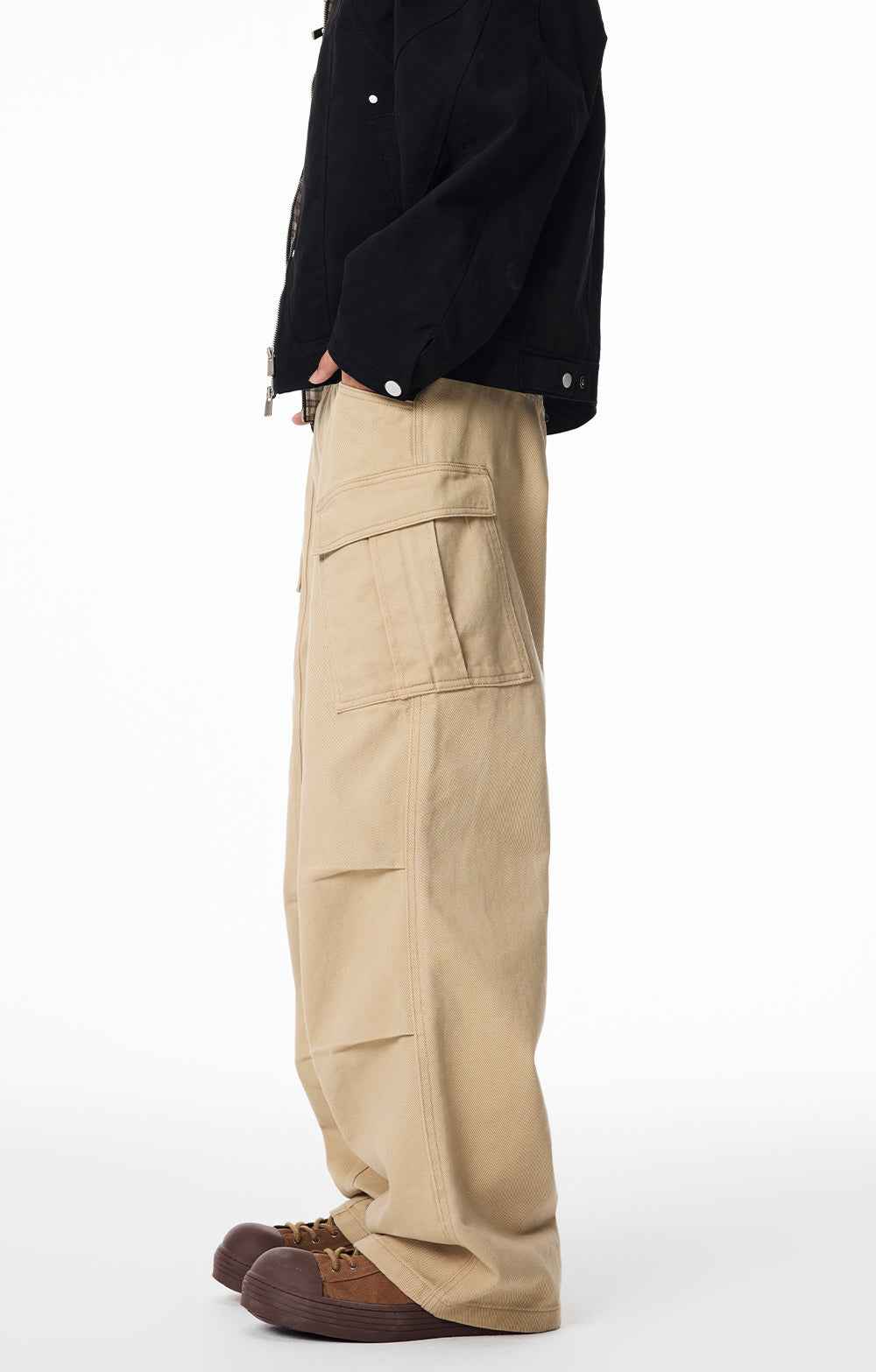 American Style Straight Leg Pleated Cargo Jeans