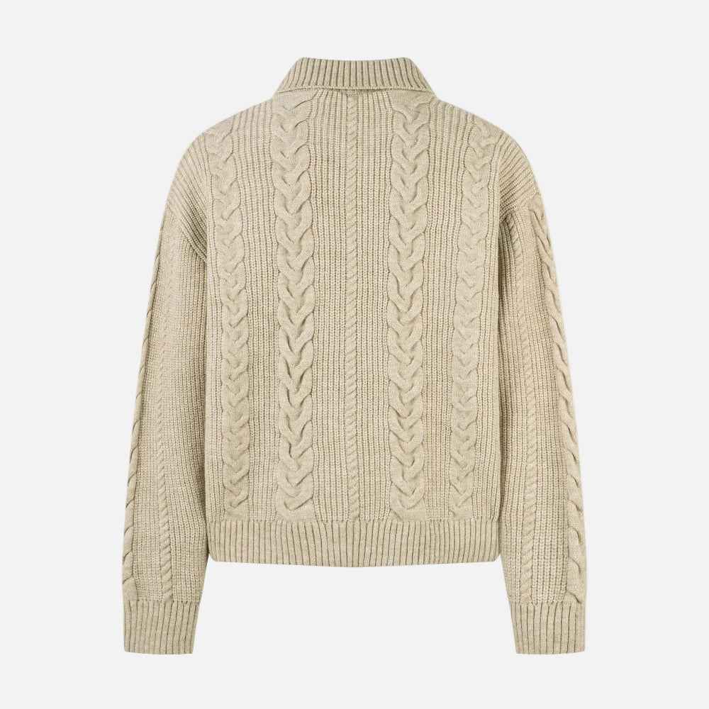 Trendy Twisted Texture Zipper Knit Cardigan