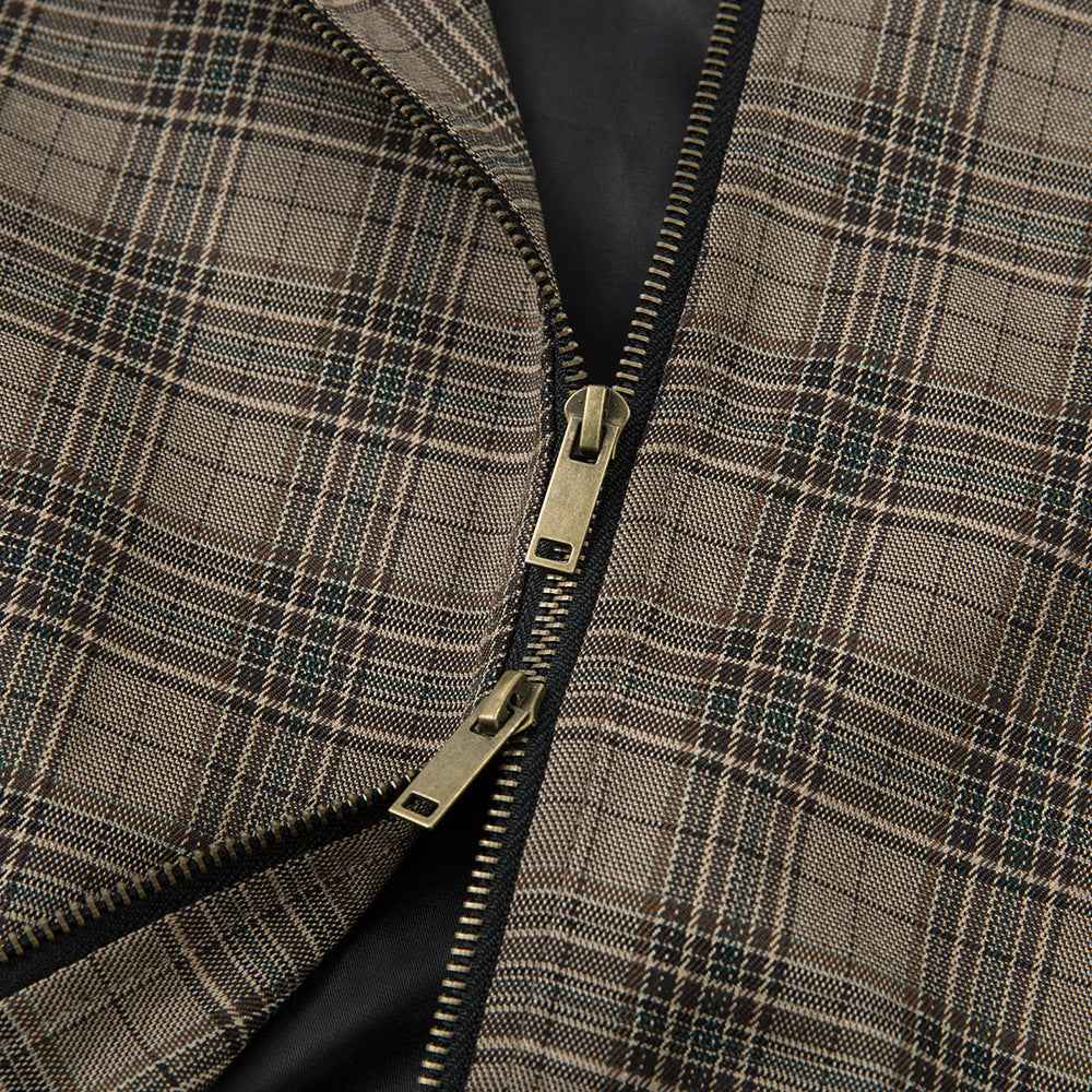 Vintage Plaid High Street High Neck Jacket
