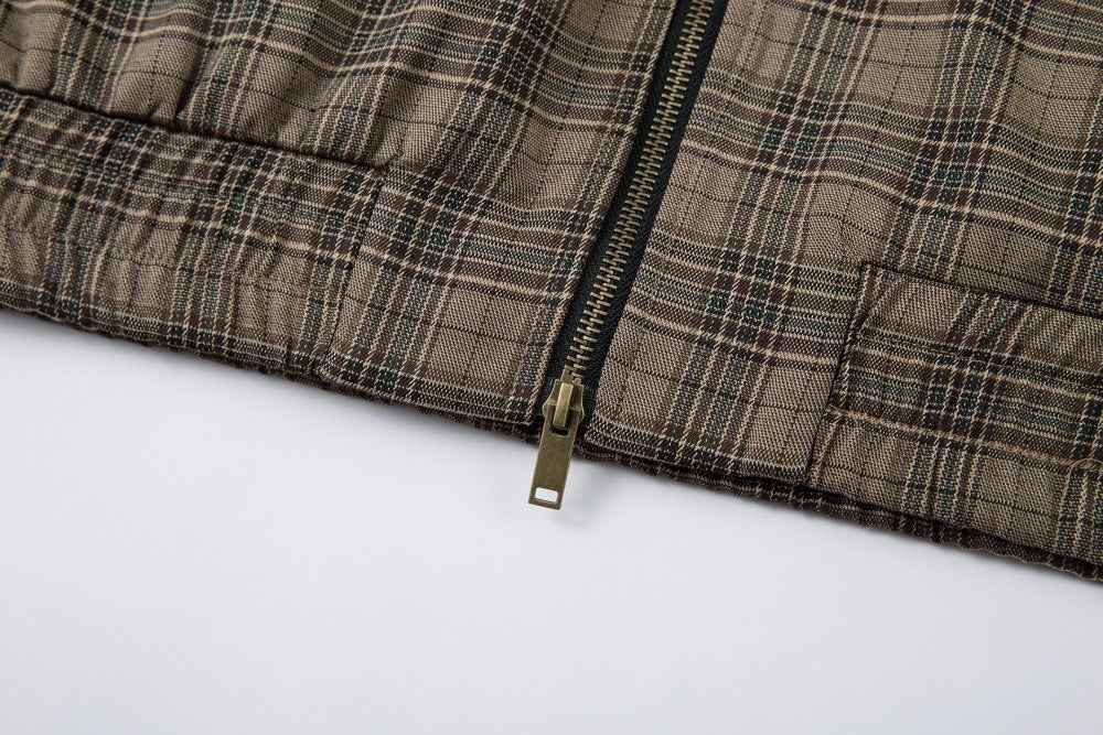 Vintage Plaid High Street High Neck Jacket