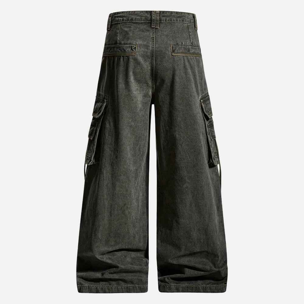 Streetwear Pleated Design Wide Leg Denim Jeans