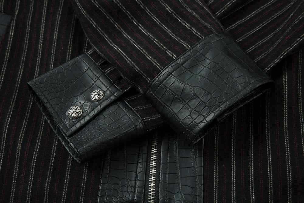 Crocodile Pattern Punk Style Stripe Leather Jacket