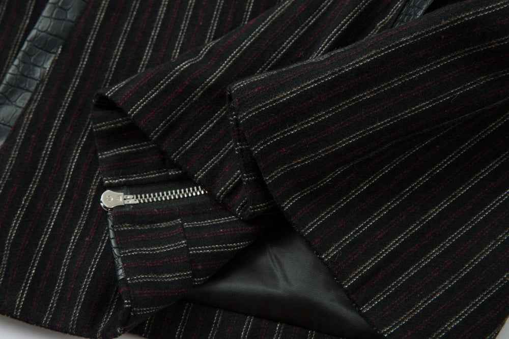 Crocodile Pattern Punk Style Stripe Leather Jacket