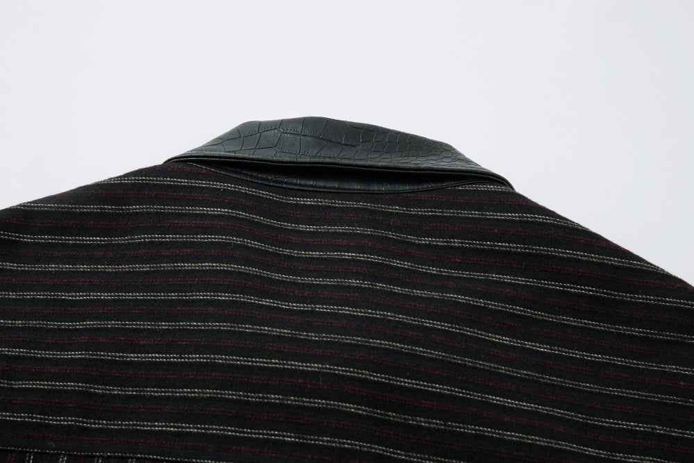 Crocodile Pattern Punk Style Stripe Leather Jacket