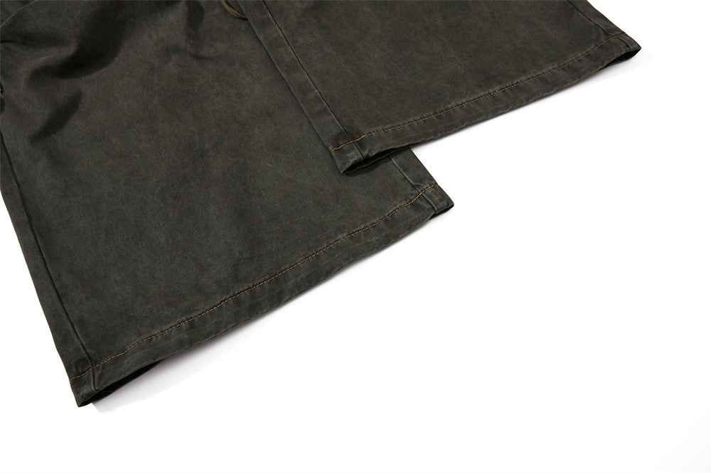 Streetwear Pleated Design Wide Leg Denim Jeans