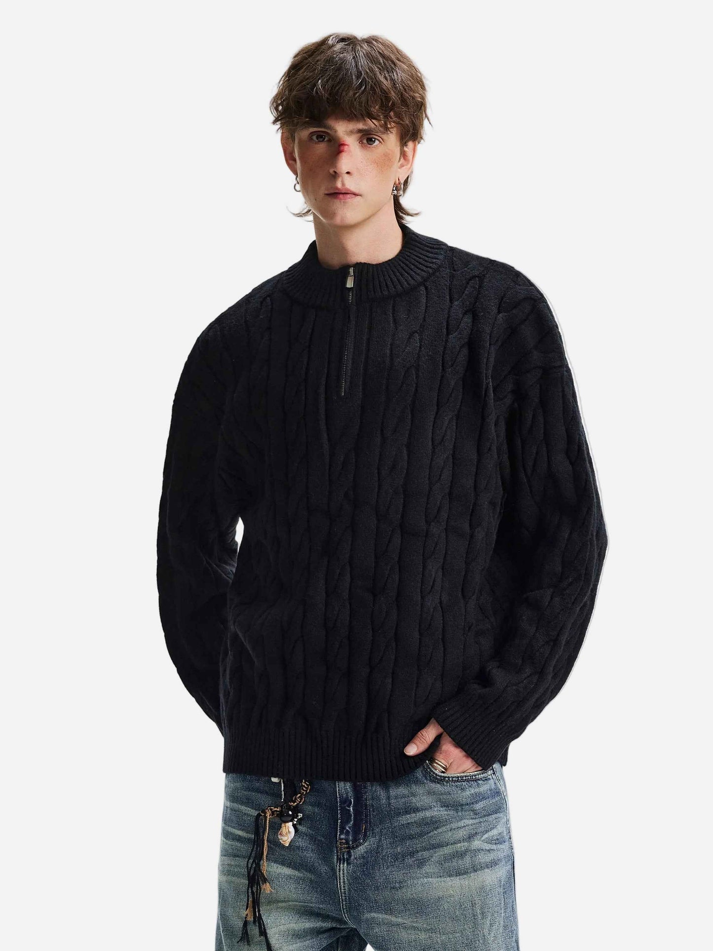 Cozy Solid Color Twist Knit Half-Zipper Sweater