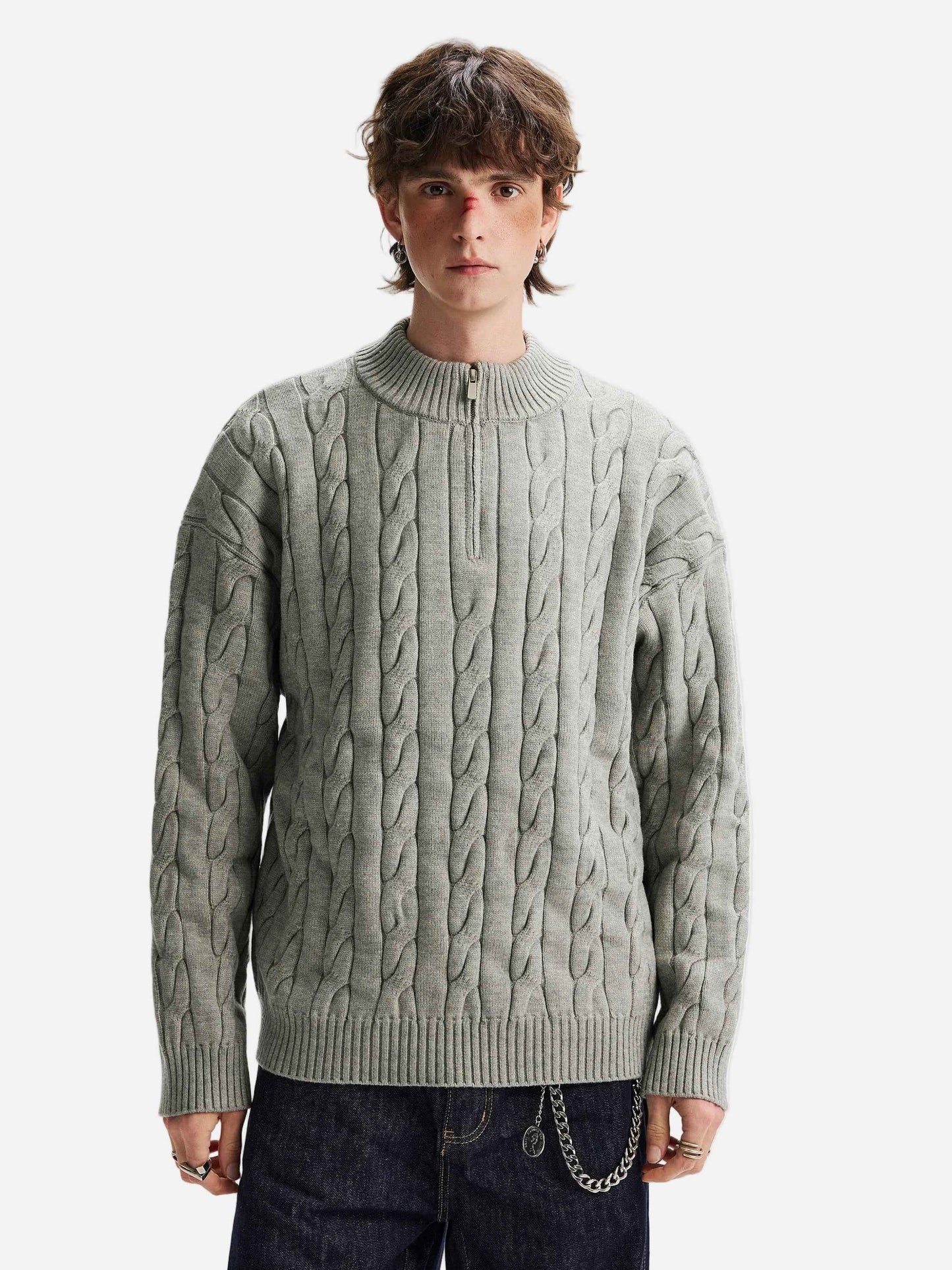 Cozy Solid Color Twist Knit Half-Zipper Sweater