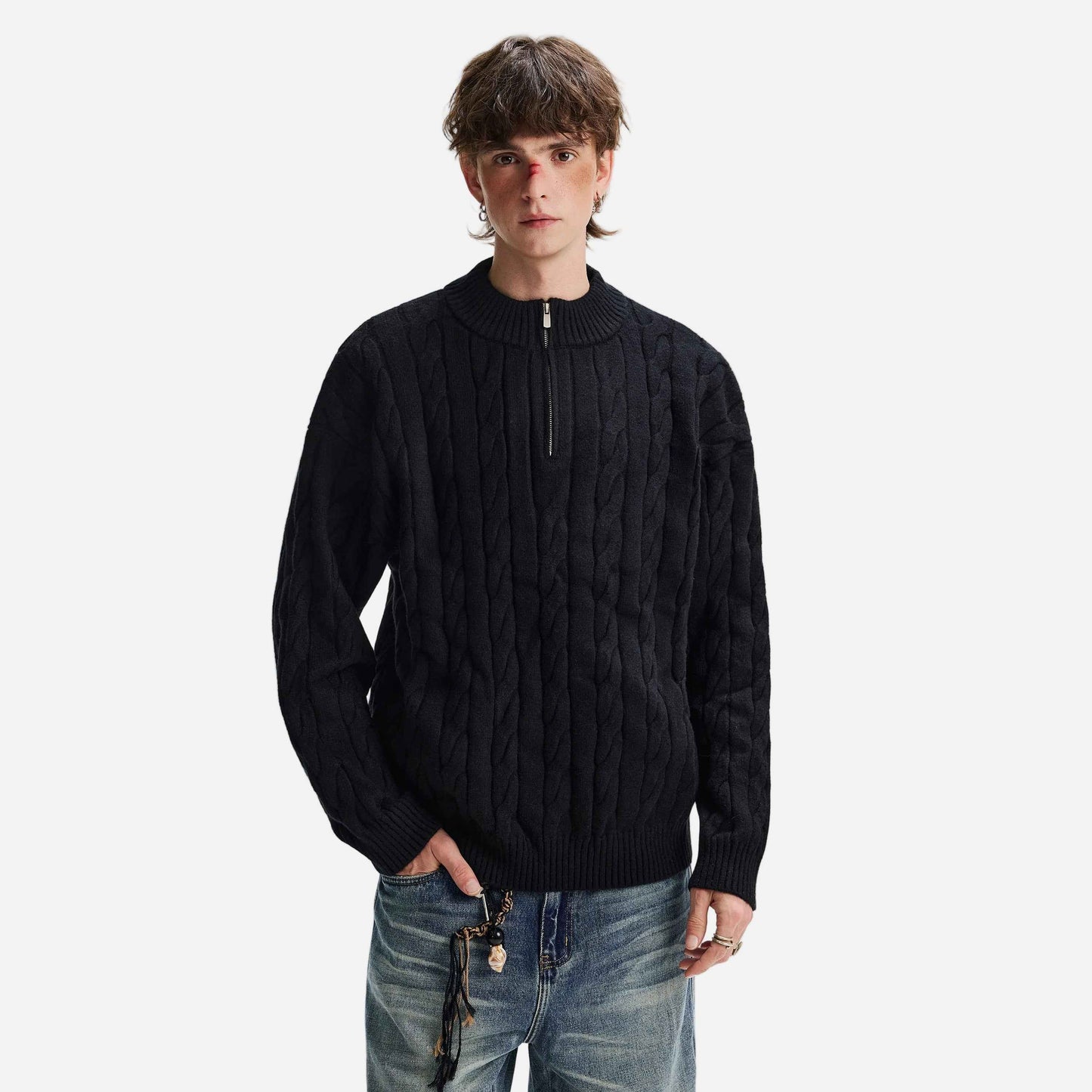 Cozy Solid Color Twist Knit Half-Zipper Sweater