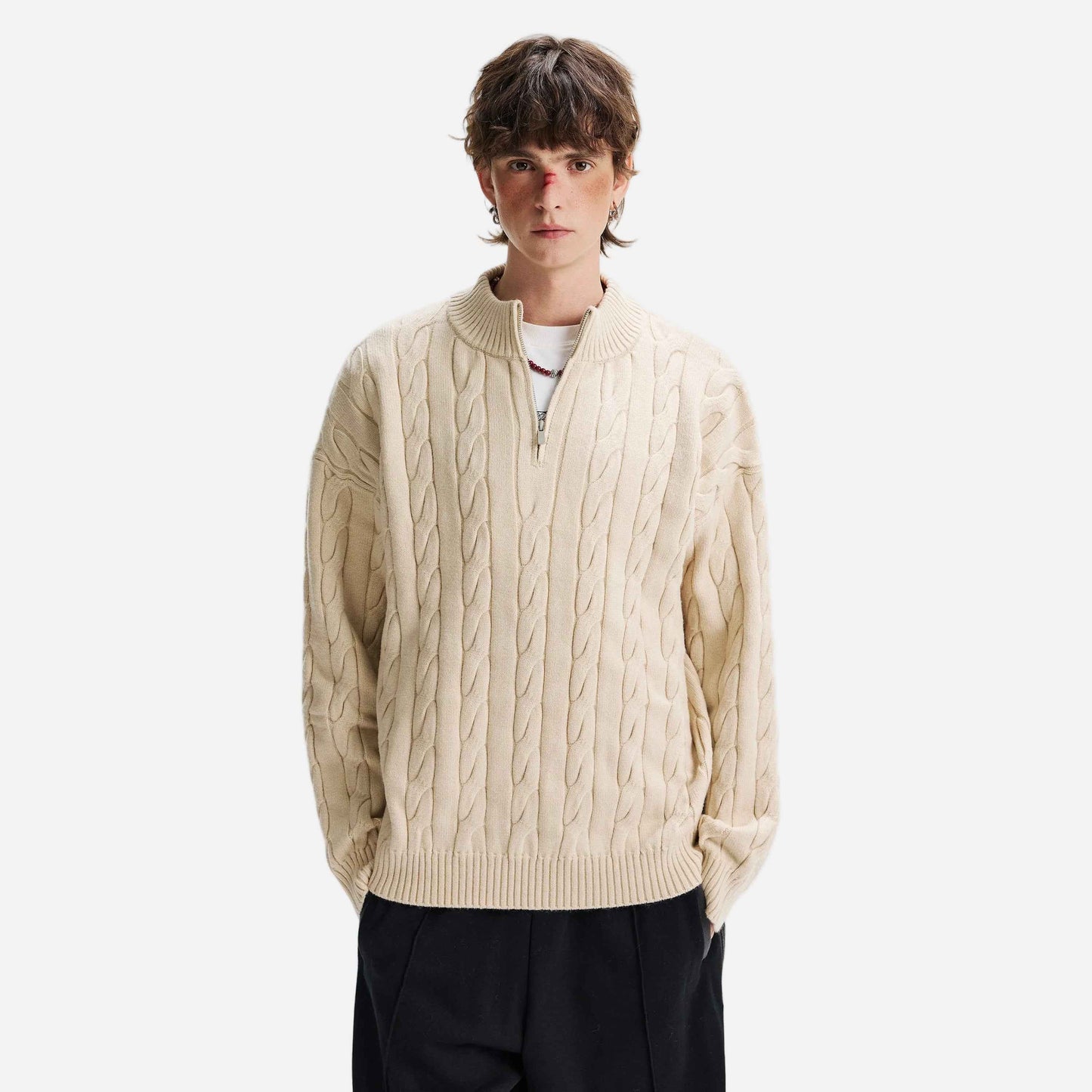 Cozy Solid Color Twist Knit Half-Zipper Sweater