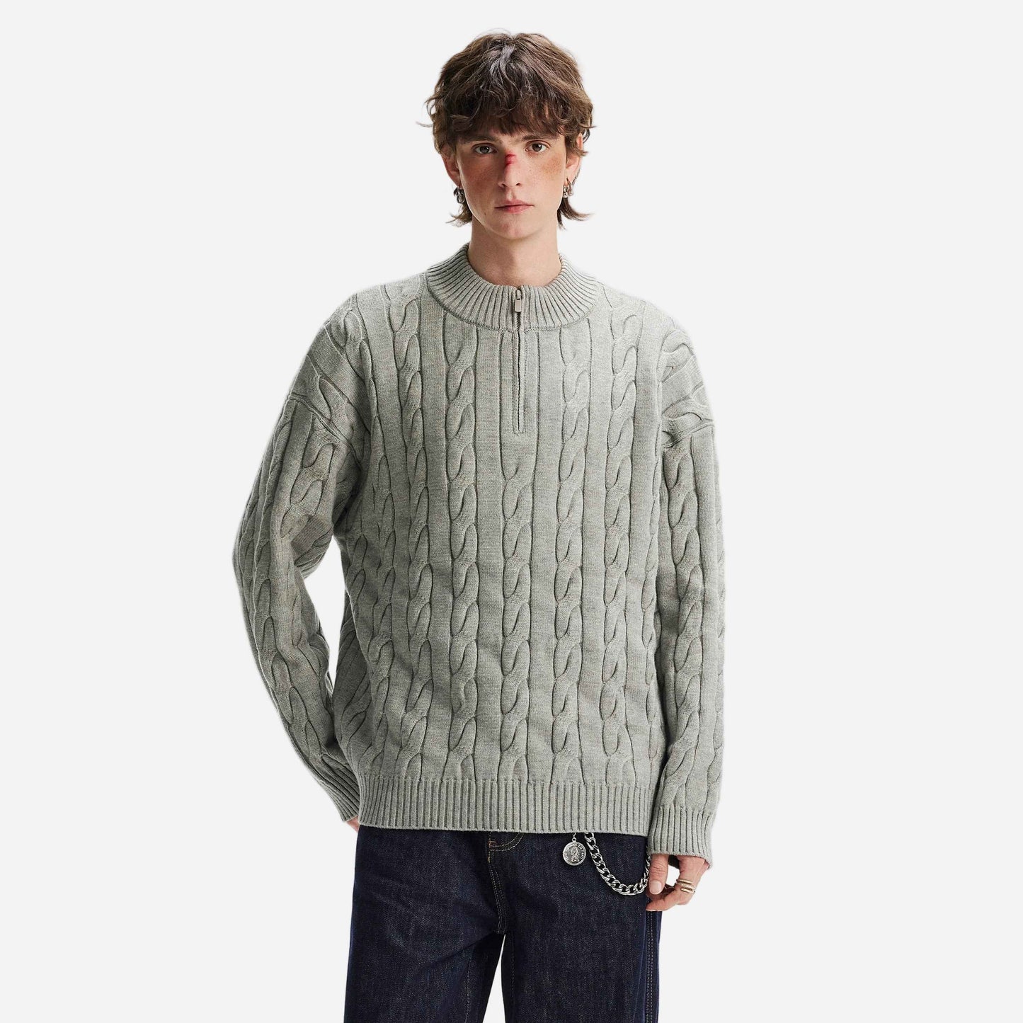 Cozy Solid Color Twist Knit Half-Zipper Sweater