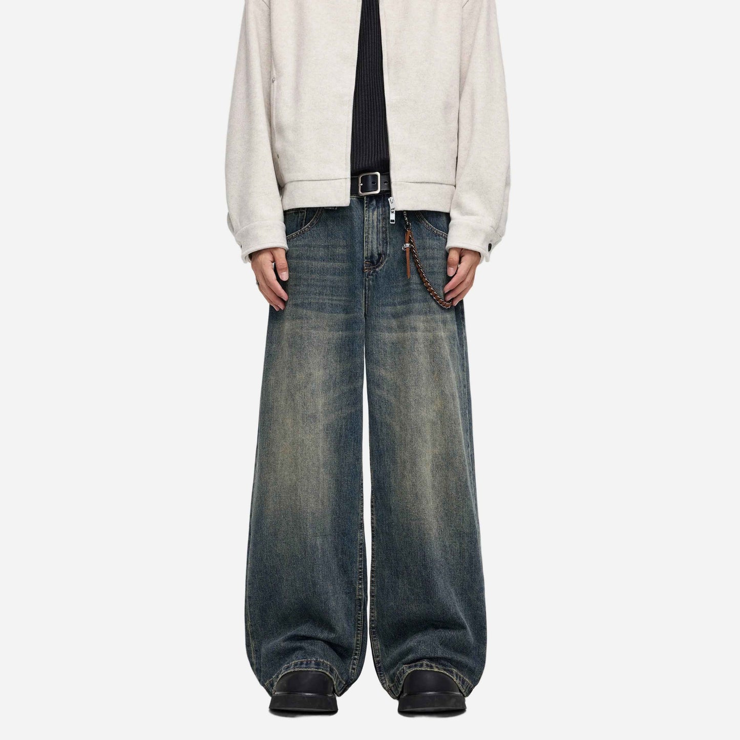 American Style Wide Leg Retro Washed Denim Jeans
