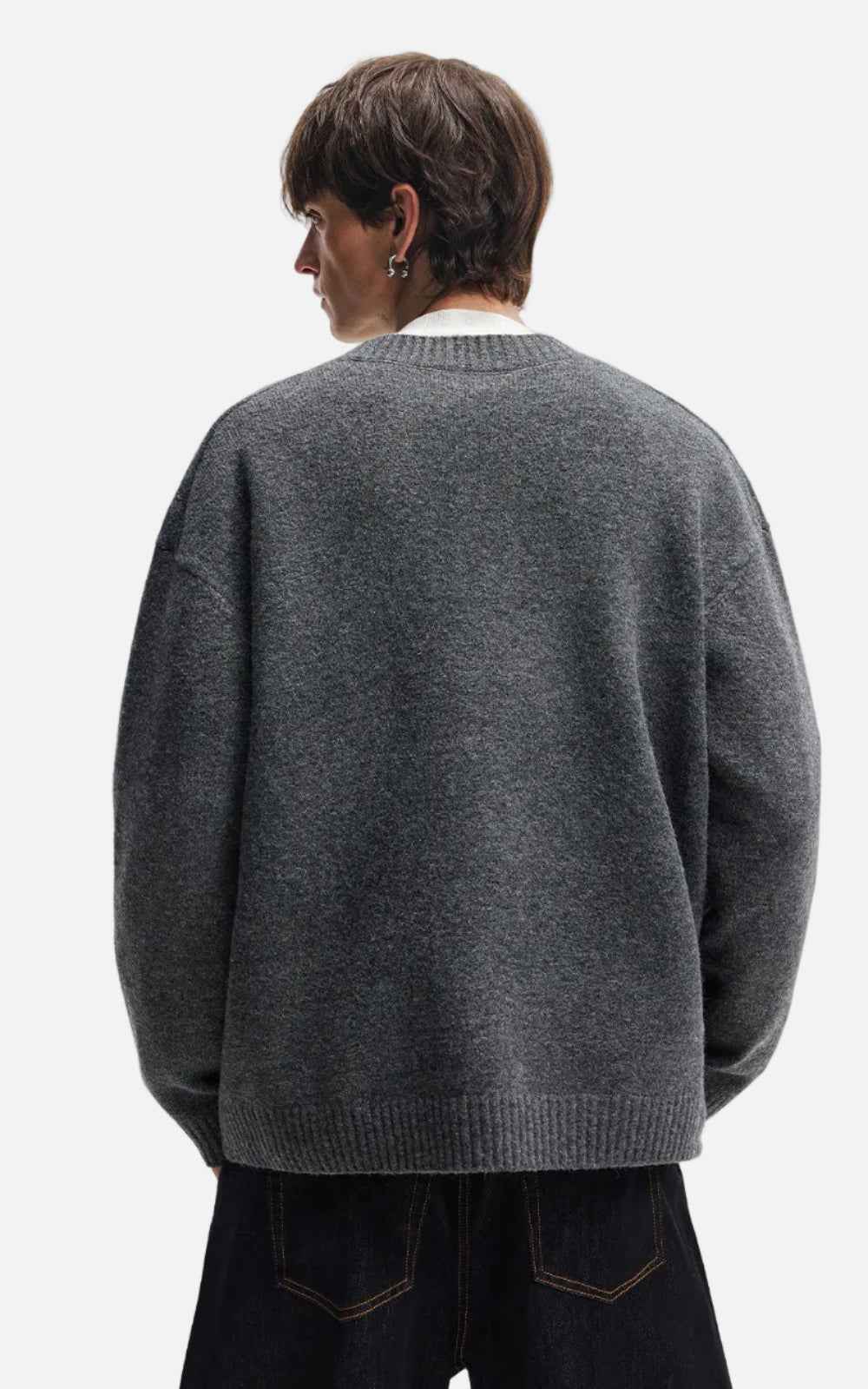 Streetwear Solid Color Sheep Wool Cardigan