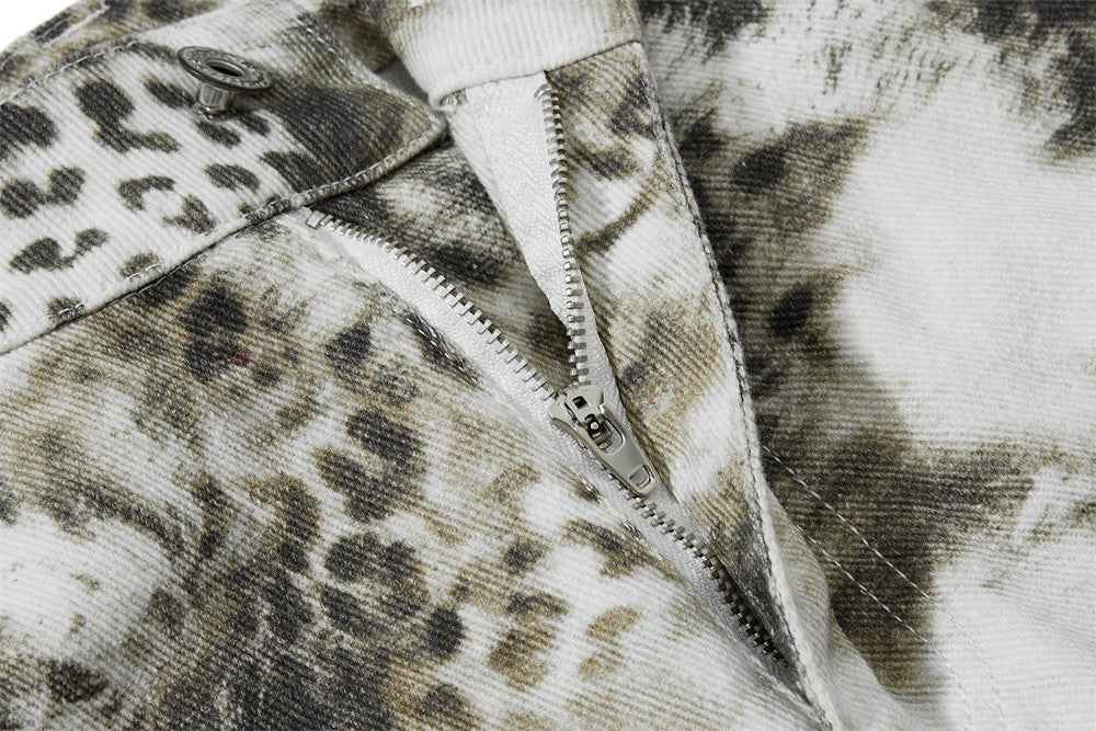 Streetwear Leopard Camo Tie Dye Cargo Jeans