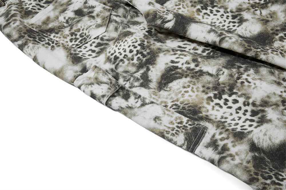 Streetwear Leopard Camo Tie Dye Cargo Jeans