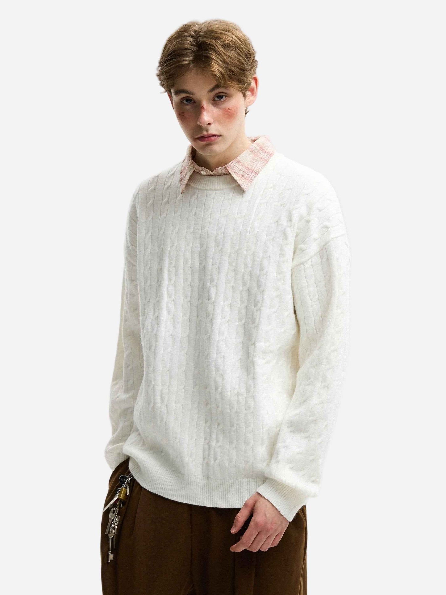 American Solid Color Twist Retro Knit Sweater