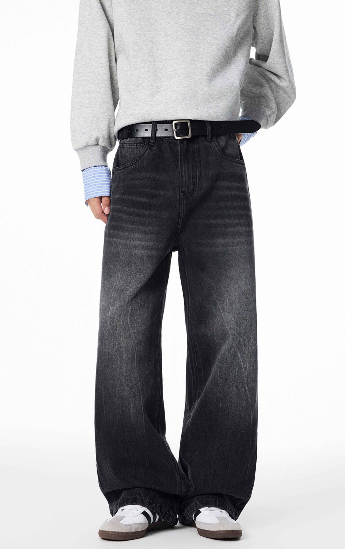 Cleanfit Whiskers Wide Leg Washed Jeans