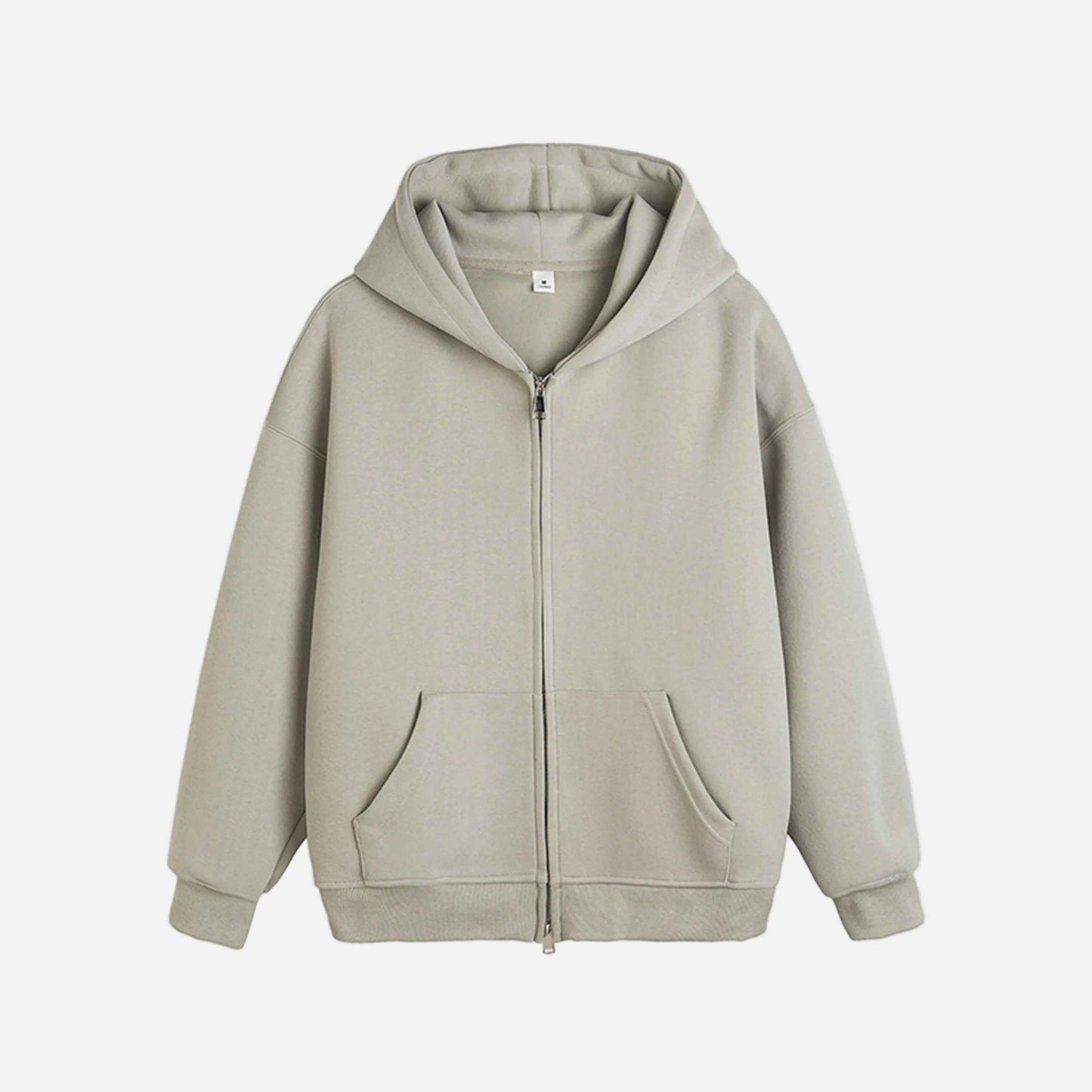 Retro Heavy Solid Color Hooded Double Zipper Sweatshirt