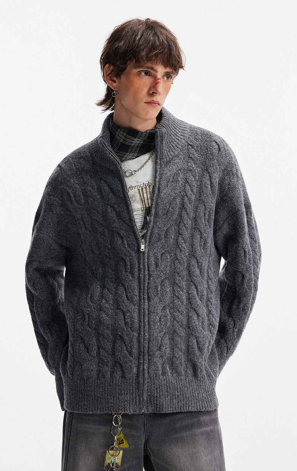 Y2K Cozy Wool Twist Zipper Cardigan