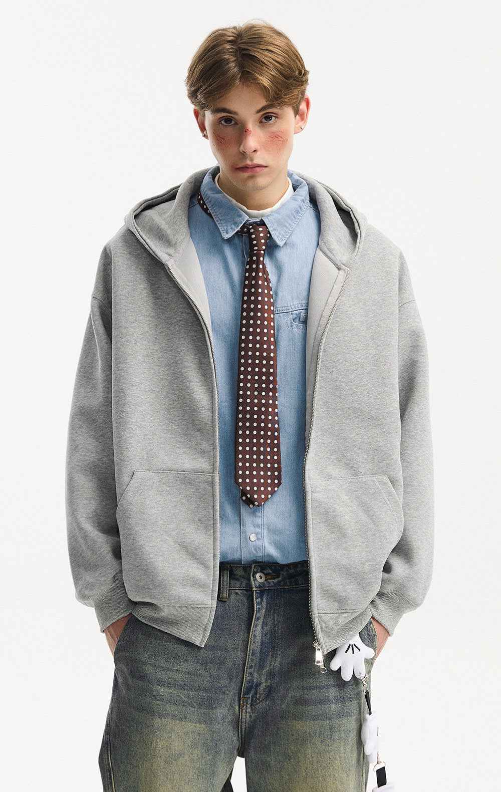Retro Heavy Solid Color Hooded Double Zipper Sweatshirt