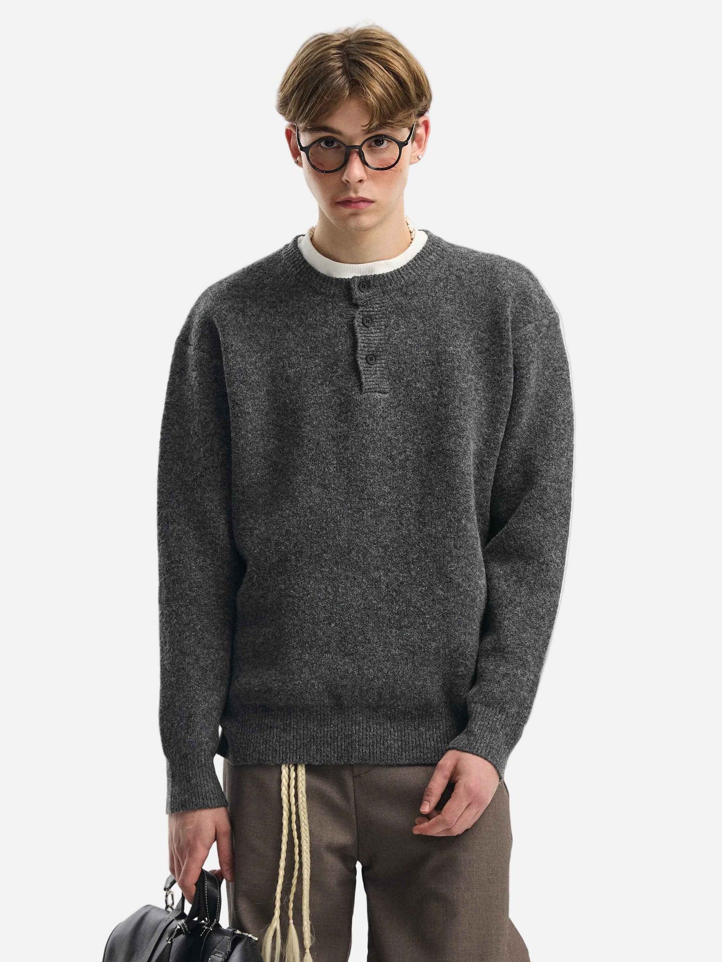 Trendy Cozy Solid Color Round Collar Wool Sweater
