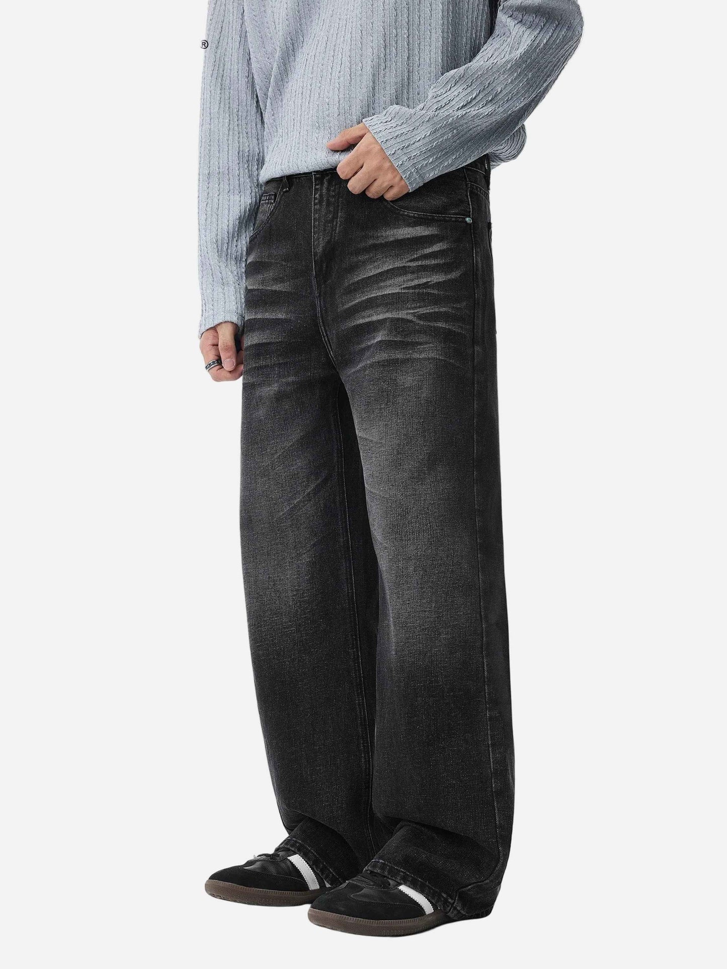 Streetwear Washed Cat Whisker Loose Denim Jeans