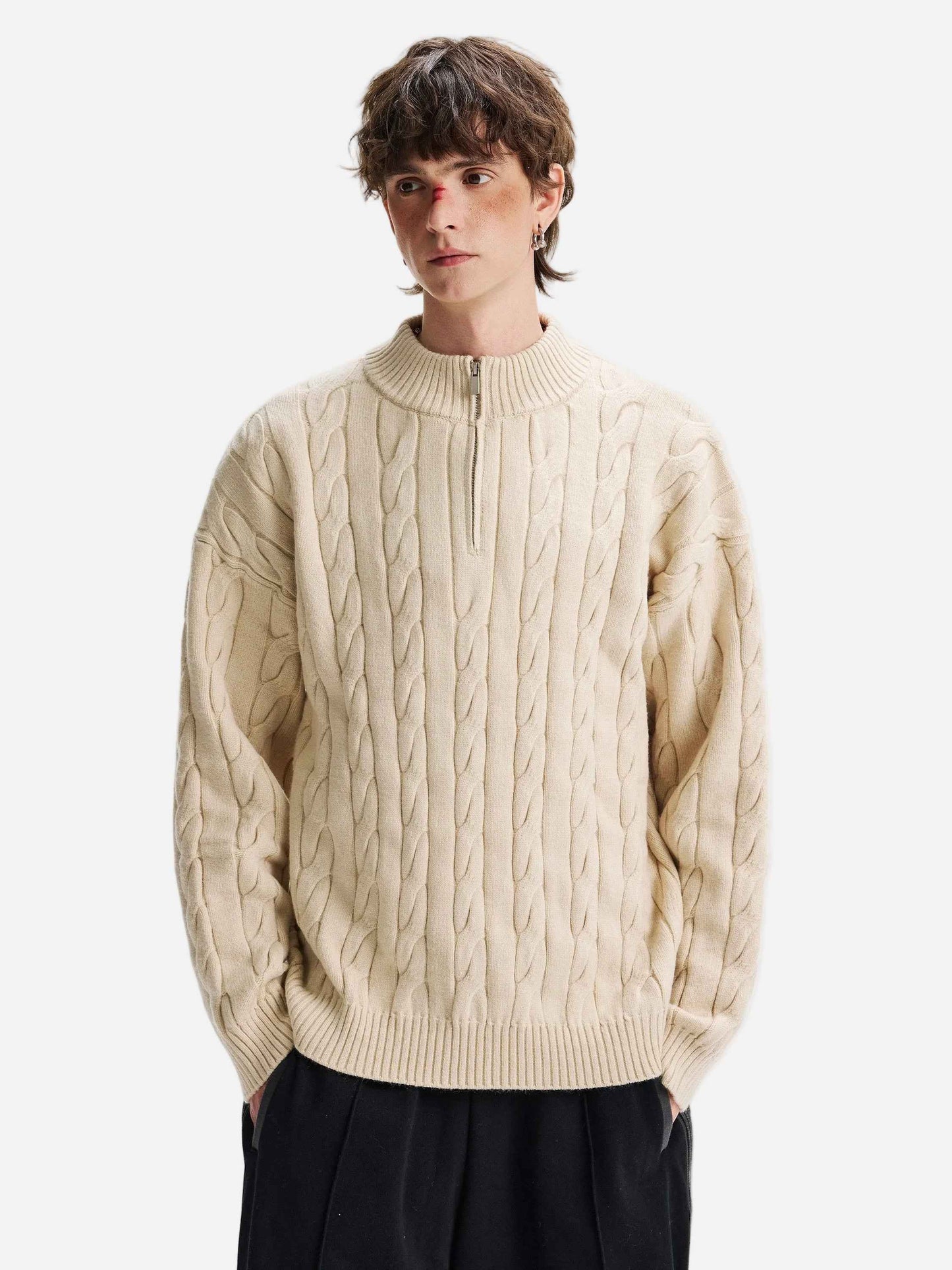 Cozy Twist Retro Half Zipper Knit Sweater
