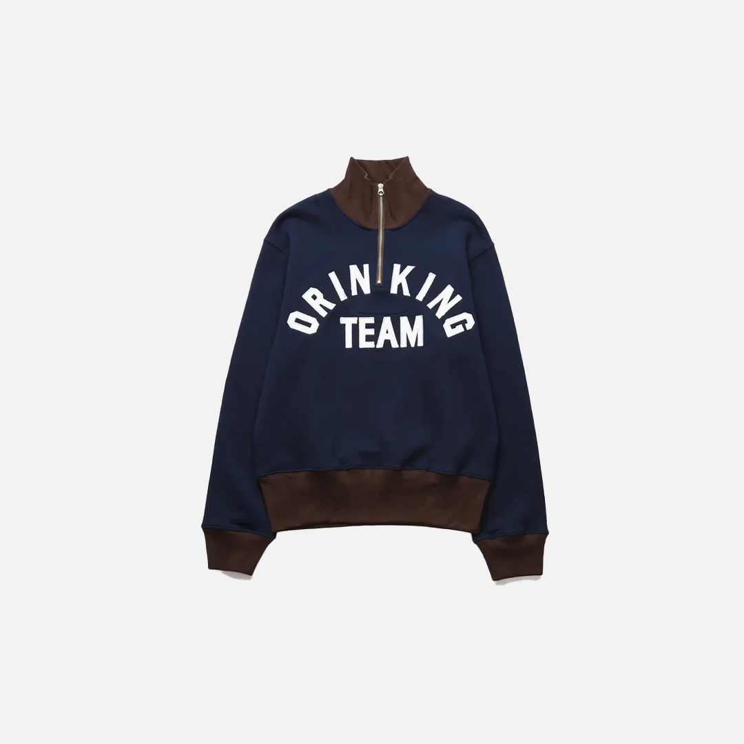 Japanese Letter Embroidery Half Zipper Sweatshirt - Luxuryurbanwear