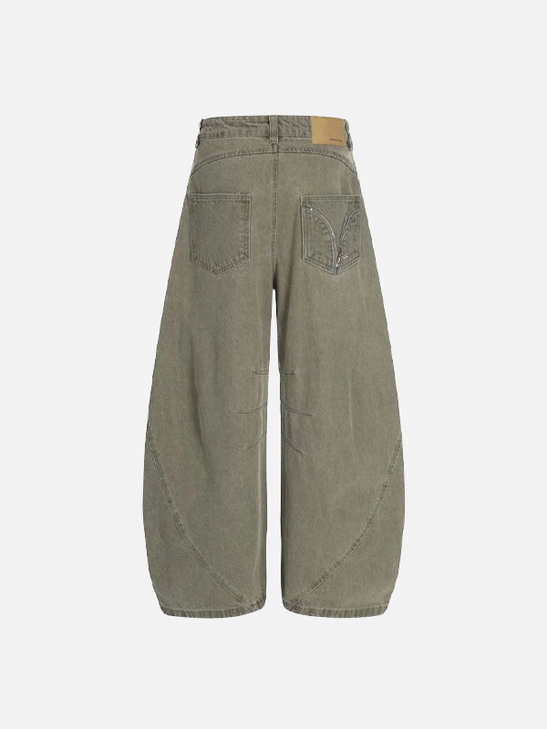 Vintage Pleated Spliced Distressed Wide Leg Jeans - Luxuryurbanwear