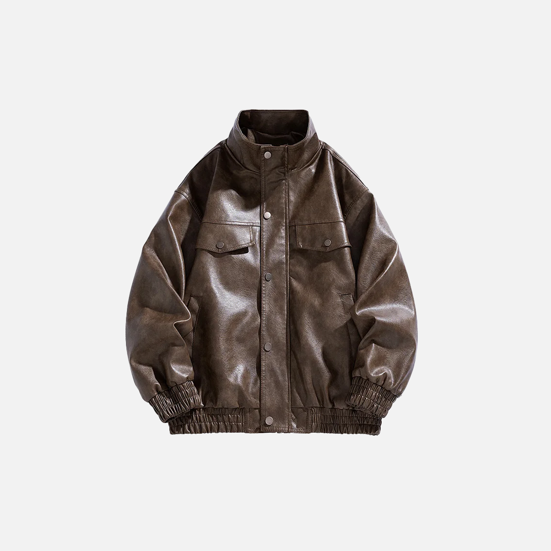 Fashionable Classic Stand Collar Leather Biker Jacket - Luxuryurbanwear