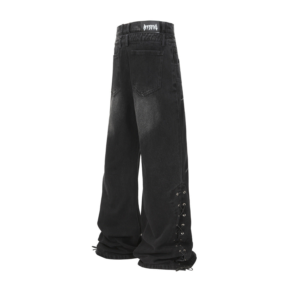 Lace-Up Destroyed | Stacked Jeans - Luxuryurbanwear