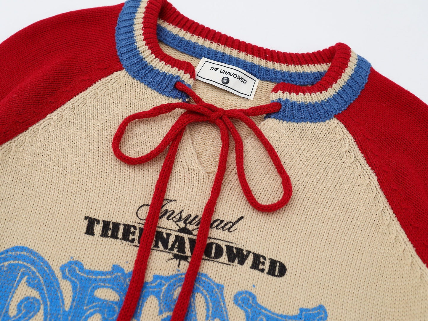 Graphic Script | Mesh-Sleeve Raglan Knit Pullover - Luxuryurbanwear