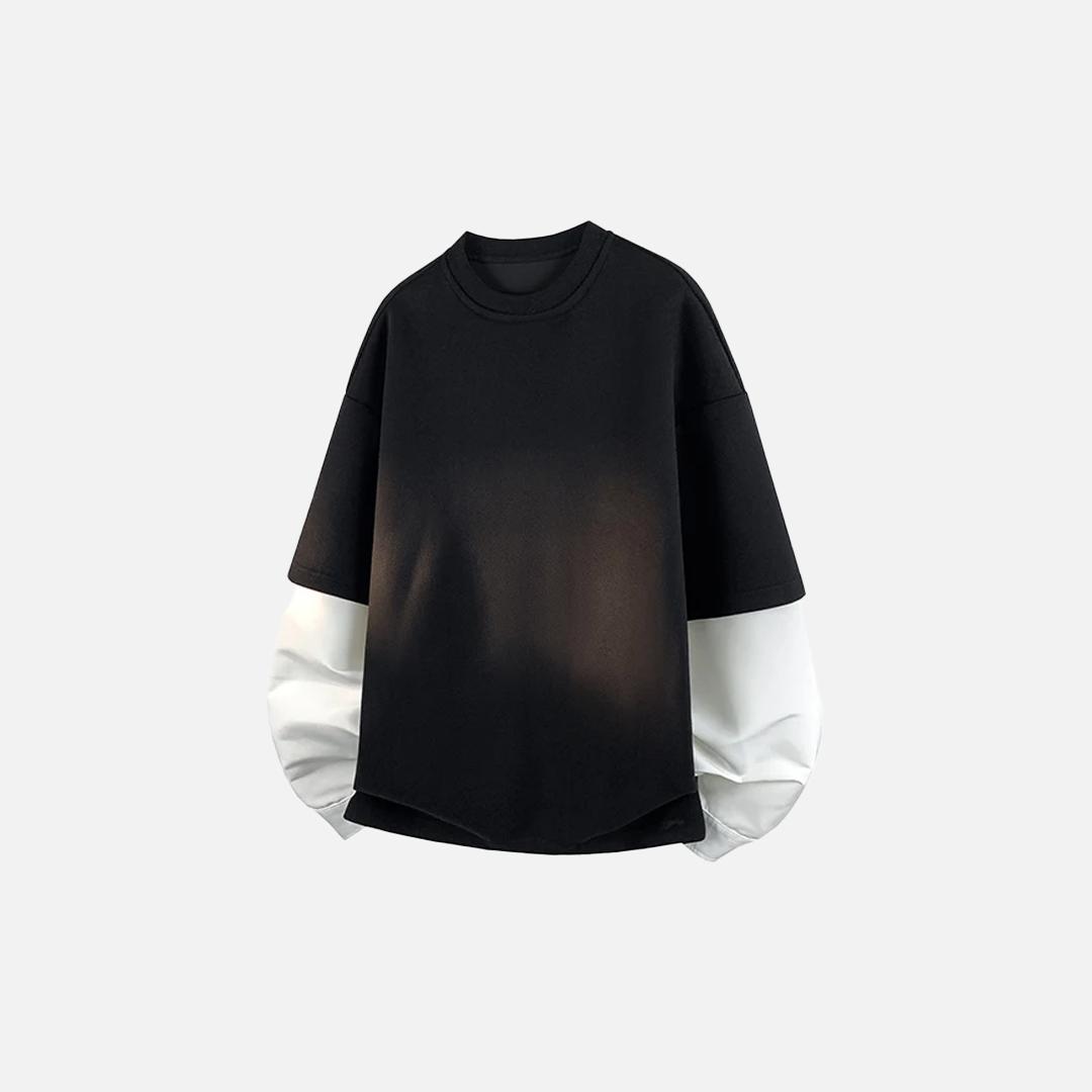 Cozy Oversized Fake Two Piece Crewneck Sweatshirt - Luxuryurbanwear