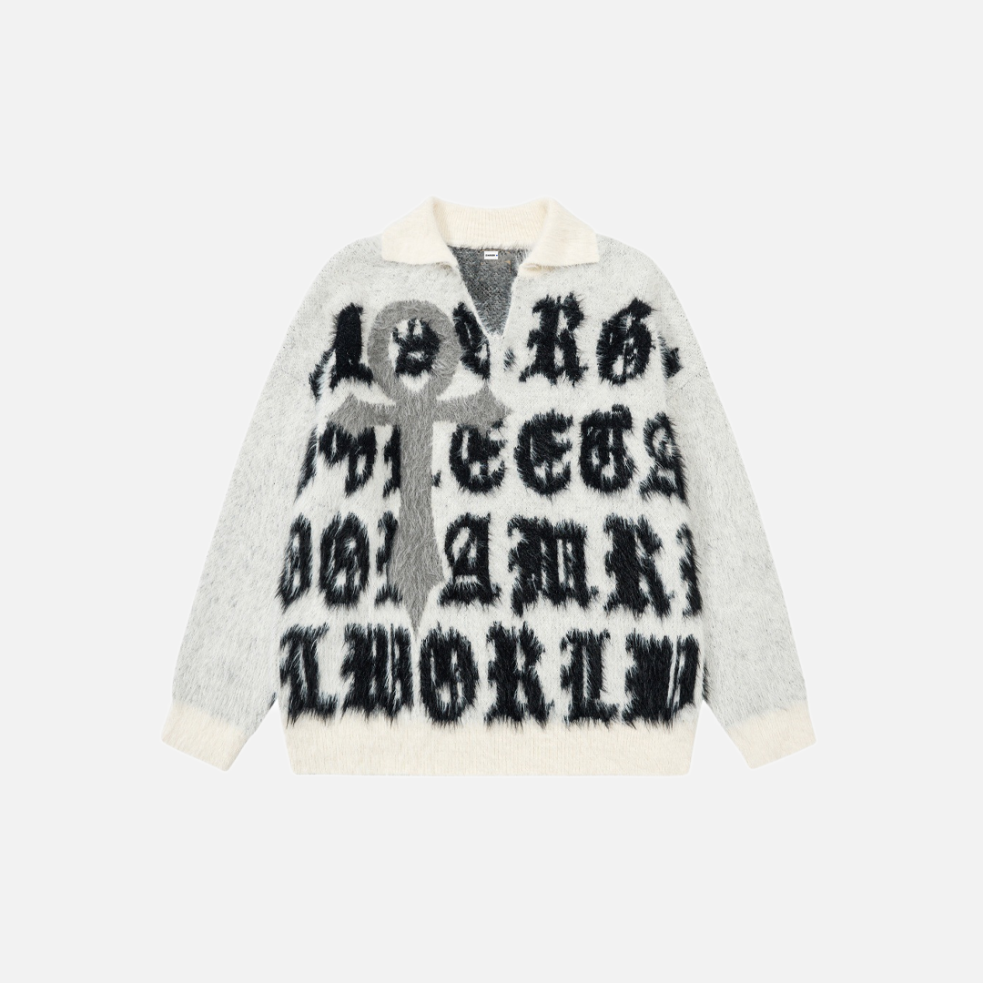 Y2K Gothic Embroidered Long Sleeve Knit Sweater - Luxuryurbanwear