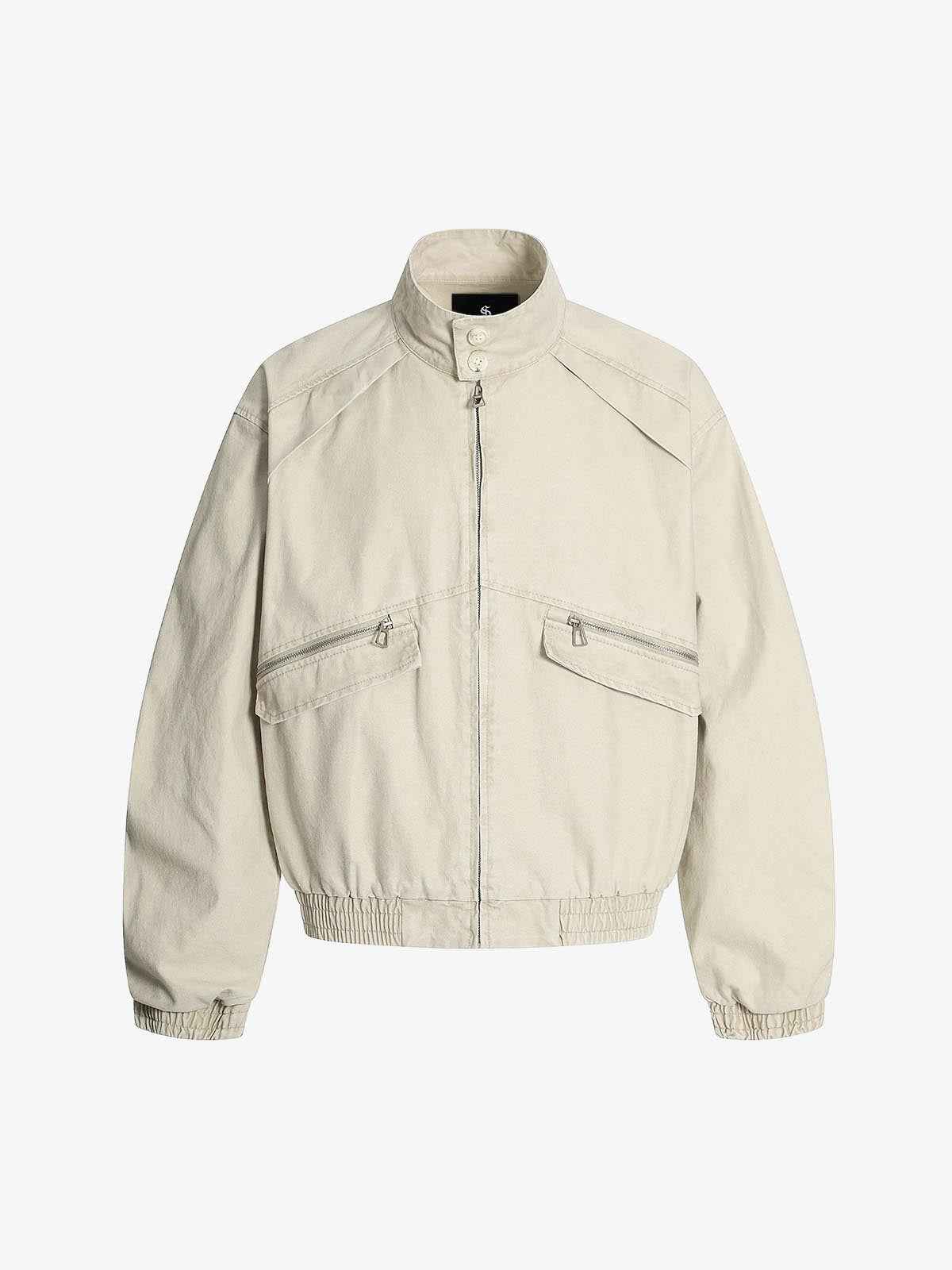 Ruched Sleeve Stand Collar Zip Jacket