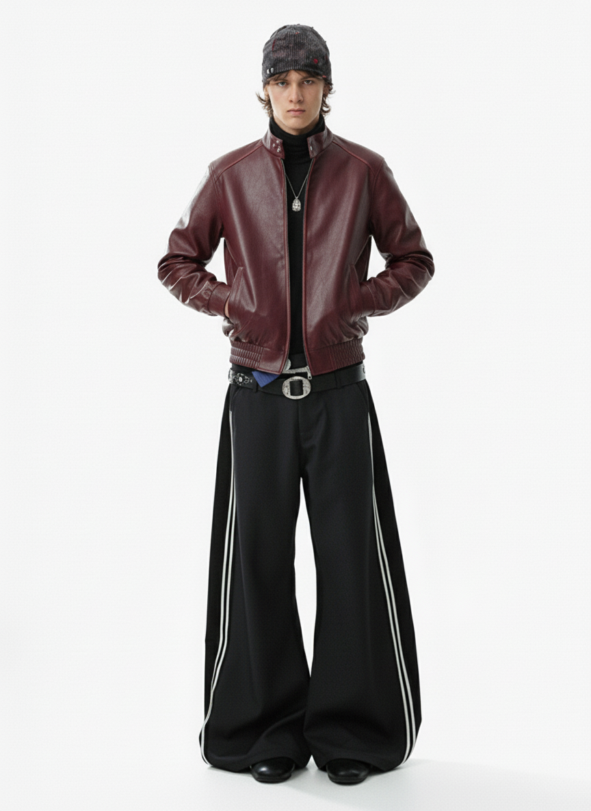 Retro Leather Stand-Collar Elastic Hem Jacket - Luxuryurbanwear