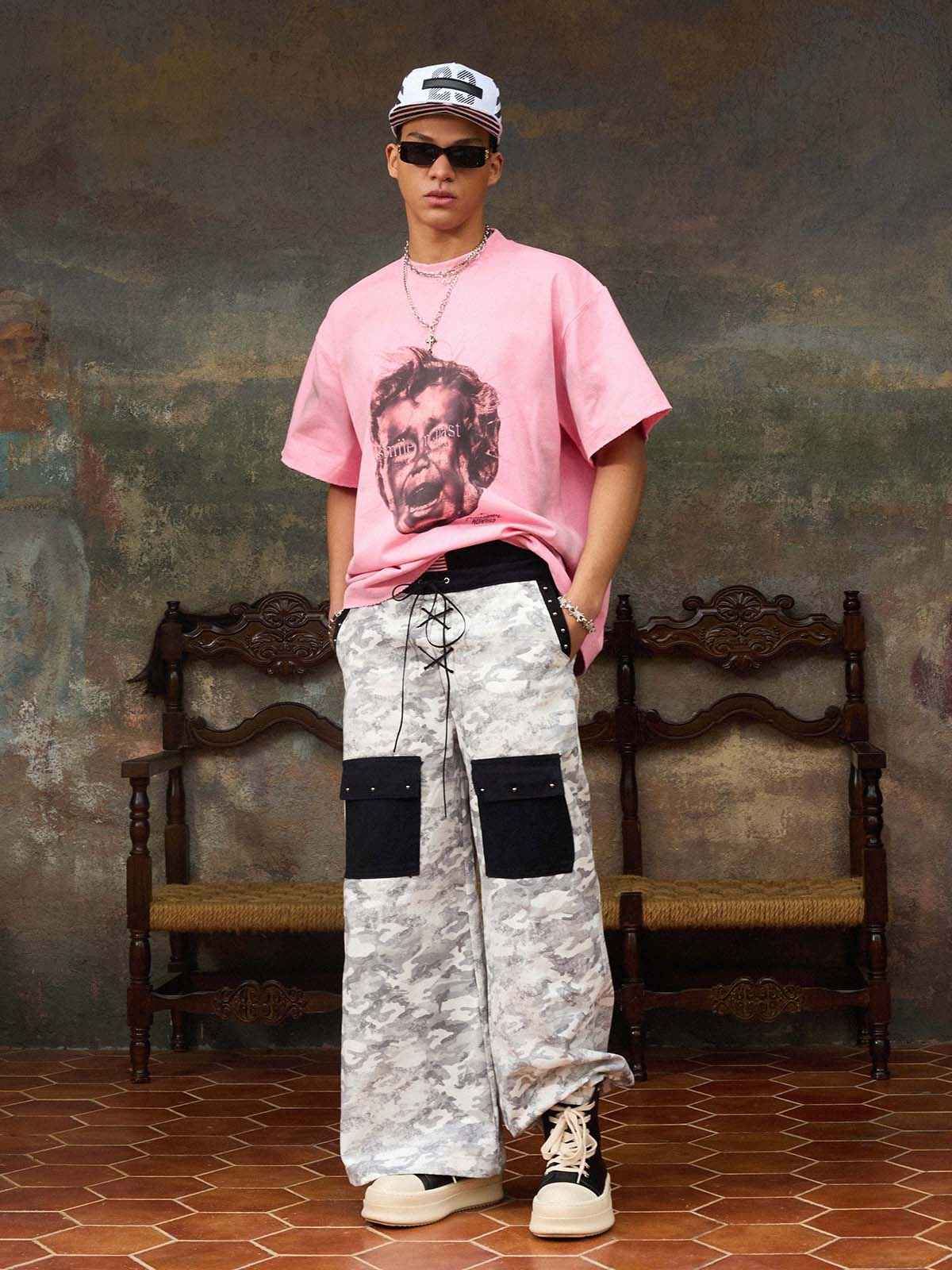 Street Retro Fun Portrait Print T-shirt