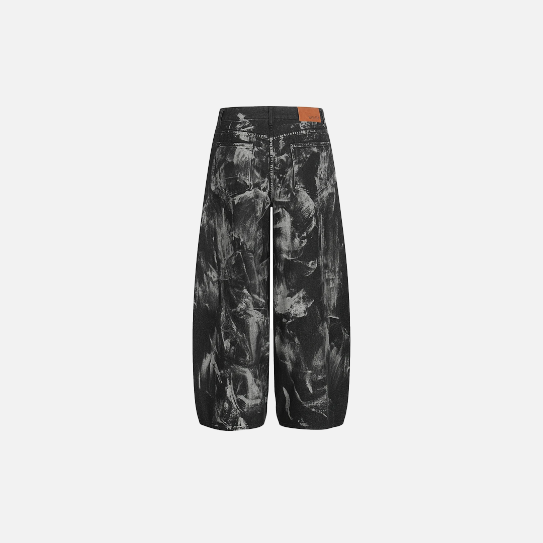 Streetwear Rivet Patchwork Black Wide Leg Jeans - Luxuryurbanwear